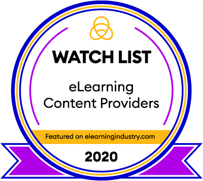 Badge reading "Watch List – eLearning Content Providers – Featured on elearningindustry.com – 2020"