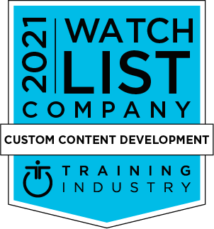 Badge reading "2021 Watch List Company – Custom Content Development – Training Industry"