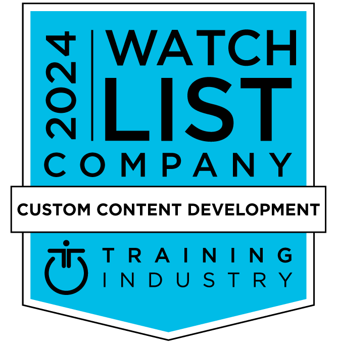 Badge reading "2023 Watch List Company – Custom Content Development – Training Industry"
