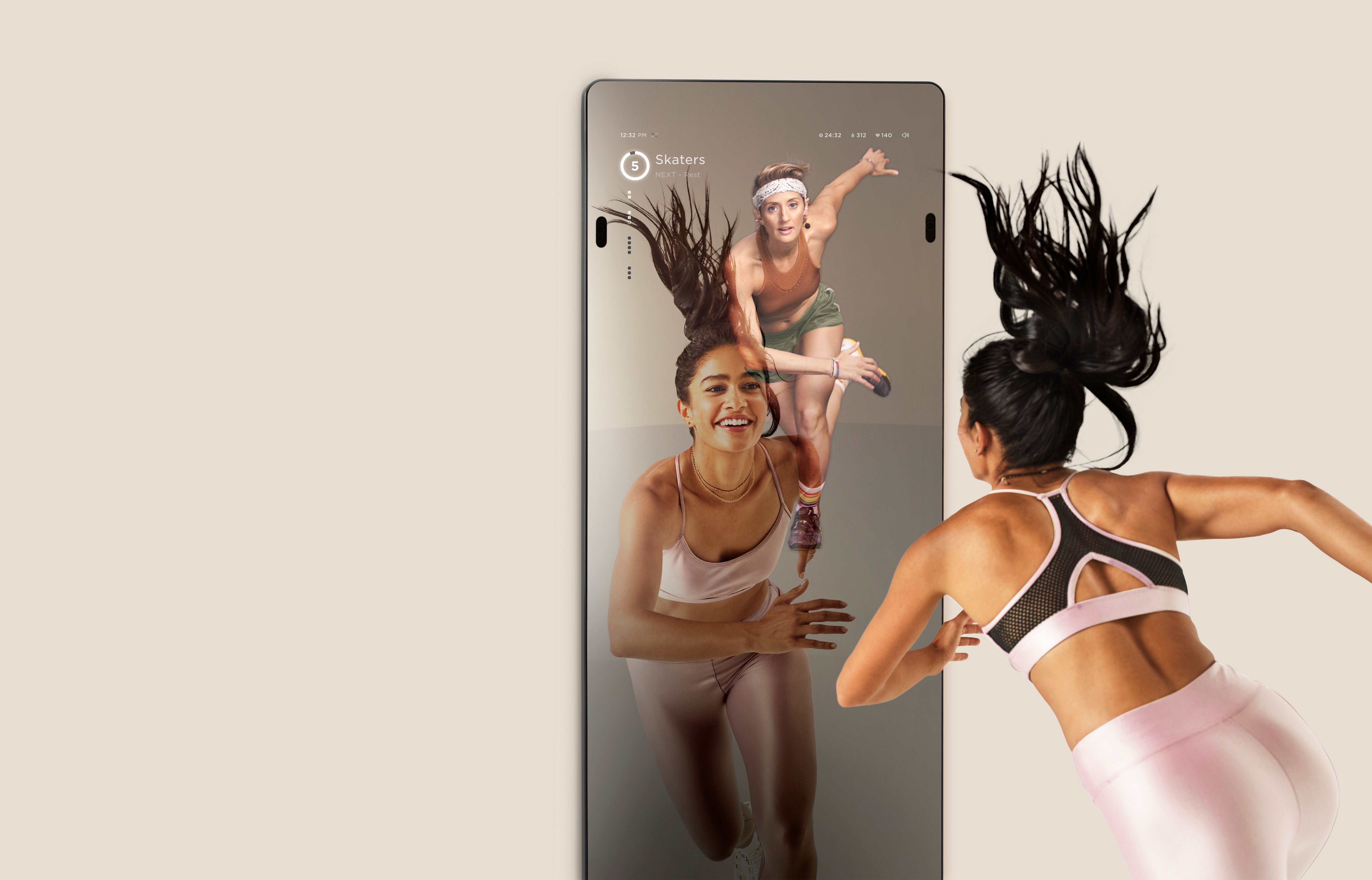 Woman exercising in front of mirror