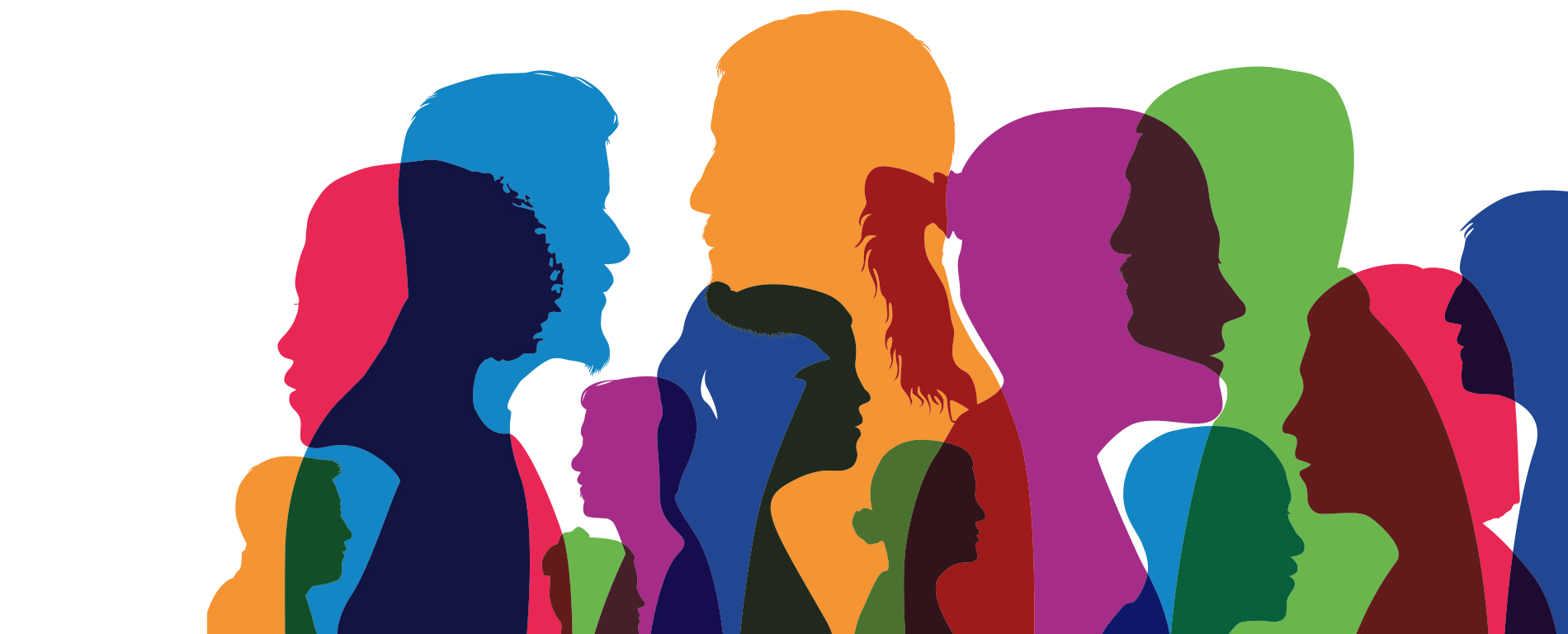 Colorful collage of several people in silhouette