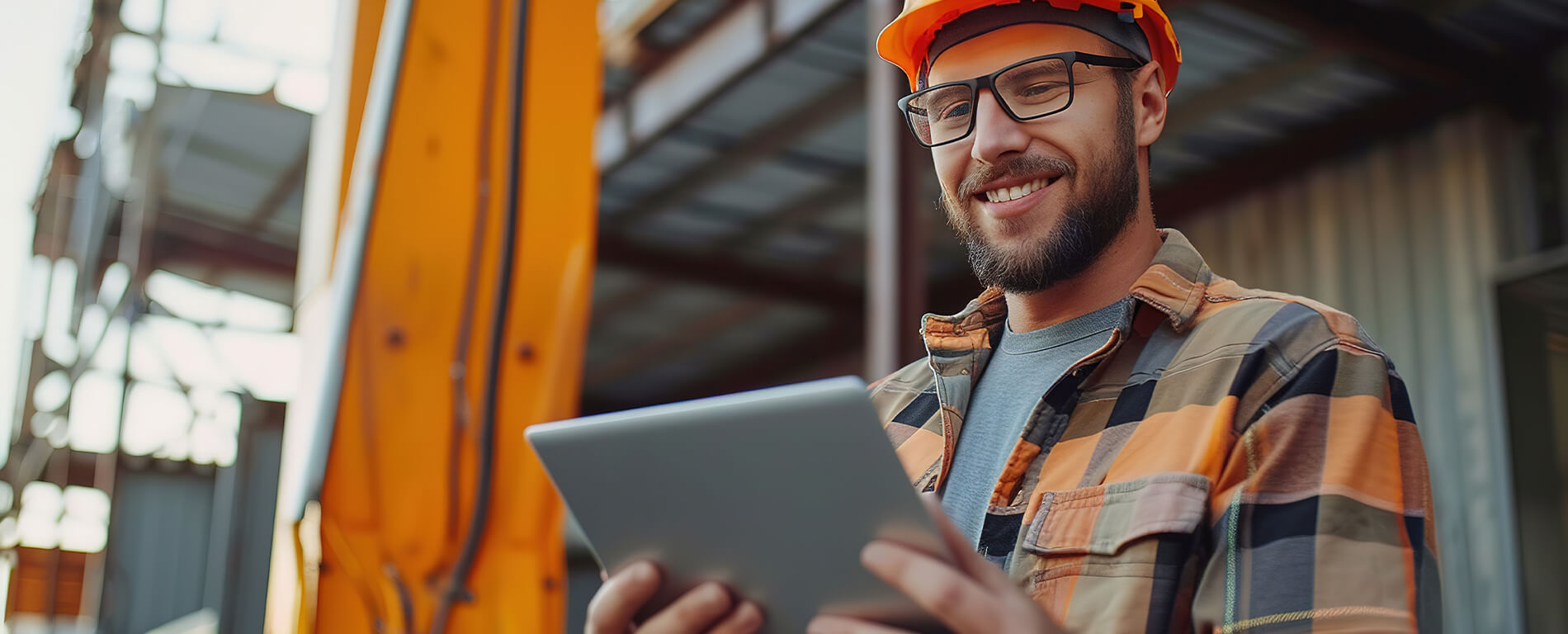 Man looking at tablet while on a job site