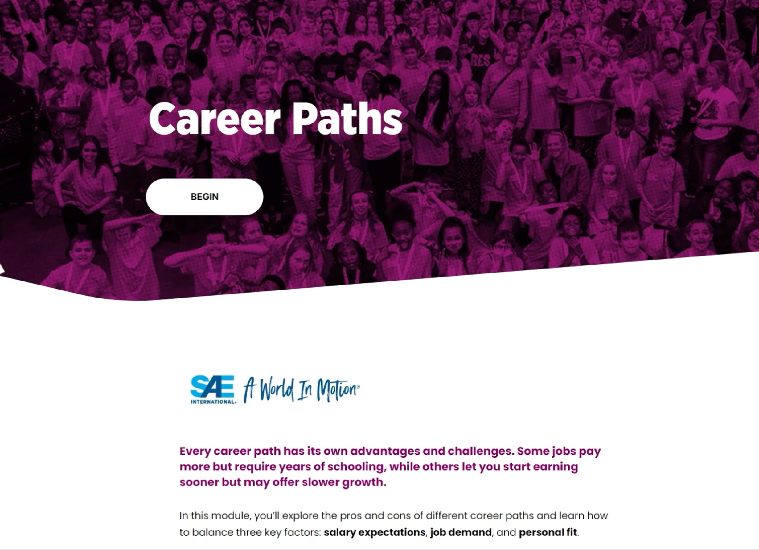 Career Pathways homescreen