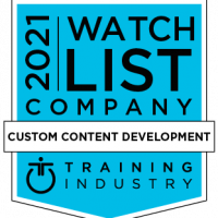 Bade reading "2021 Watch List Company – Custom Content Development – Training Industry"