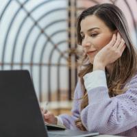 Woman working on laptop