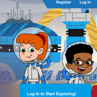 Navigating the Digital Universe Homepage with 2 cartoon children in astronaut suits