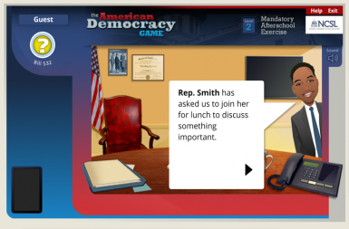 Screenshot of the The American Democracy Game project on a smart tablet