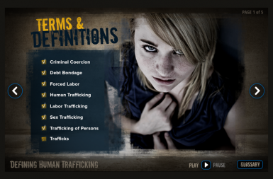 Screenshot of the Human Trafficking project on a smart tablet