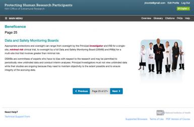 Screenshot of the Protecting Human Research Participants (NHGRI) project on a smart tablet