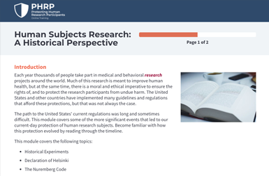 Screenshot of the Protecting Human Research Participants Online Training project on a smart tablet
