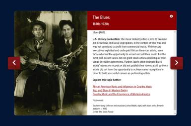 Screenshot of the Ken Burns Country Music Timeline project on a smart tablet