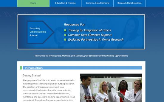 Screenshot of the Omics Nursing Network project on a laptop computer