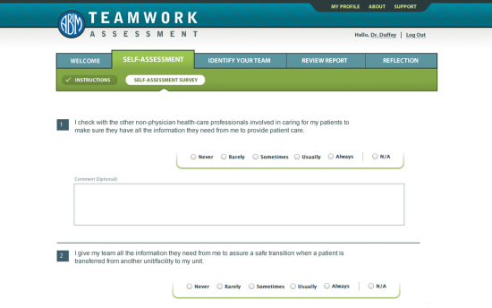 Screenshot of the TEAM: Teamwork Effectiveness Assessment Module project on a laptop computer