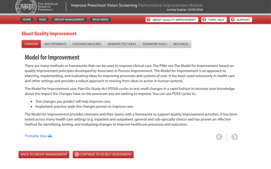 Screenshot of the Vision Screening Perf. Improvement Module project on a laptop computer