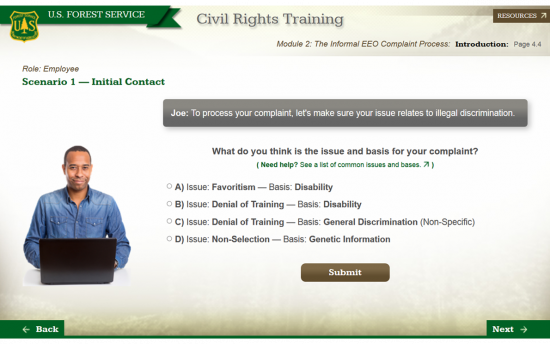 Screenshot of the Civil Rights Training project on a laptop computer