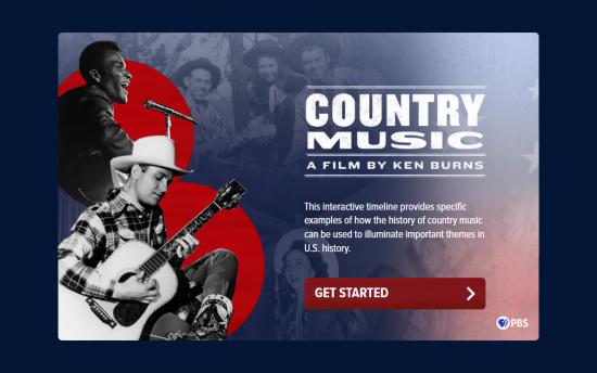 Screenshot of the Ken Burns Country Music Timeline project on a laptop computer