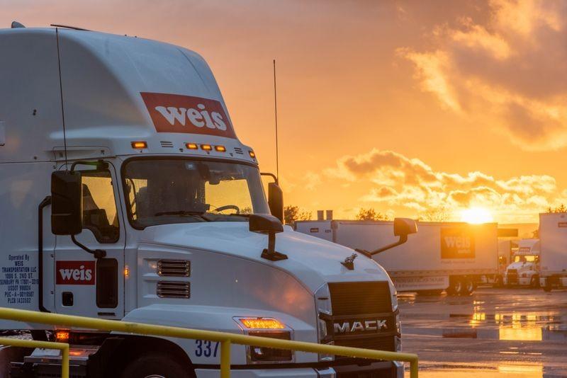 Weis Market delivery truck at sunset