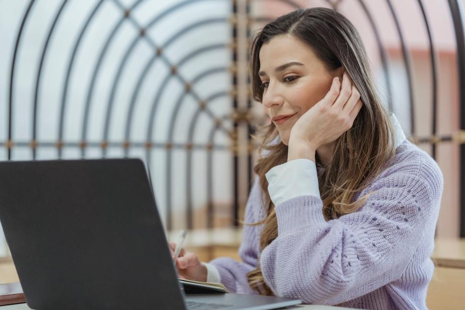 Woman working on laptop