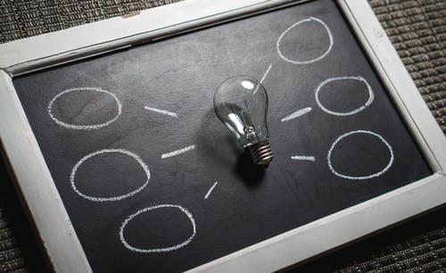 Chalkboard with lightbulb and circle drawn 