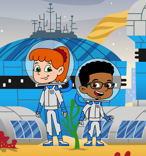 Navigating the Digital Universe Homepage with 2 cartoon children in astronaut suits