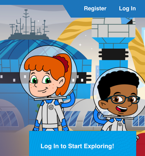 Navigating the Digital Universe Homepage with 2 cartoon children in astronaut suits