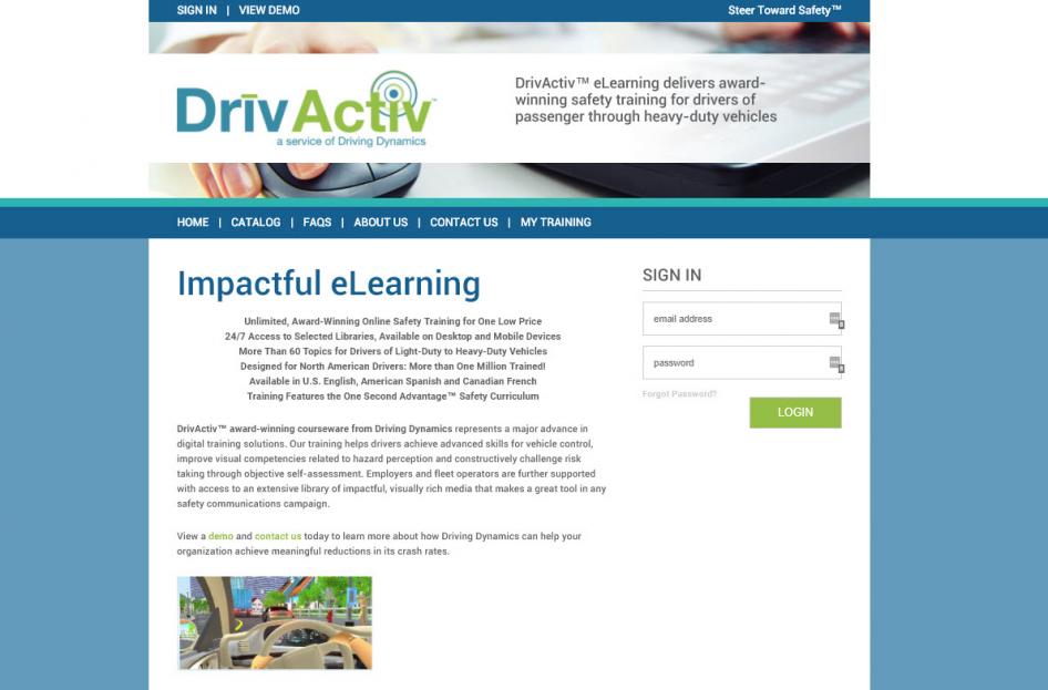 Screenshot of driving dynamics LMS login page